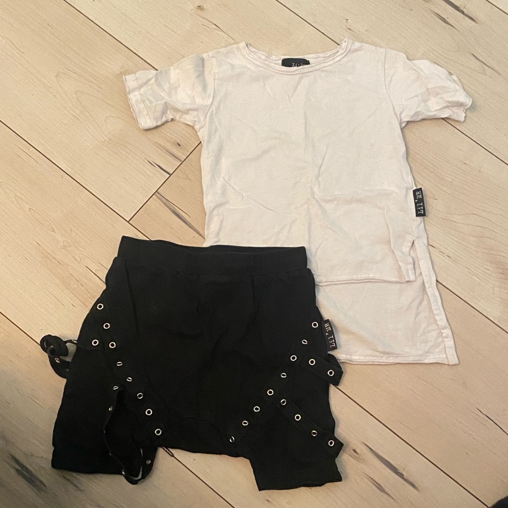Cutest hip set , White high and low T-Shirt and Black crutch Shorts Set